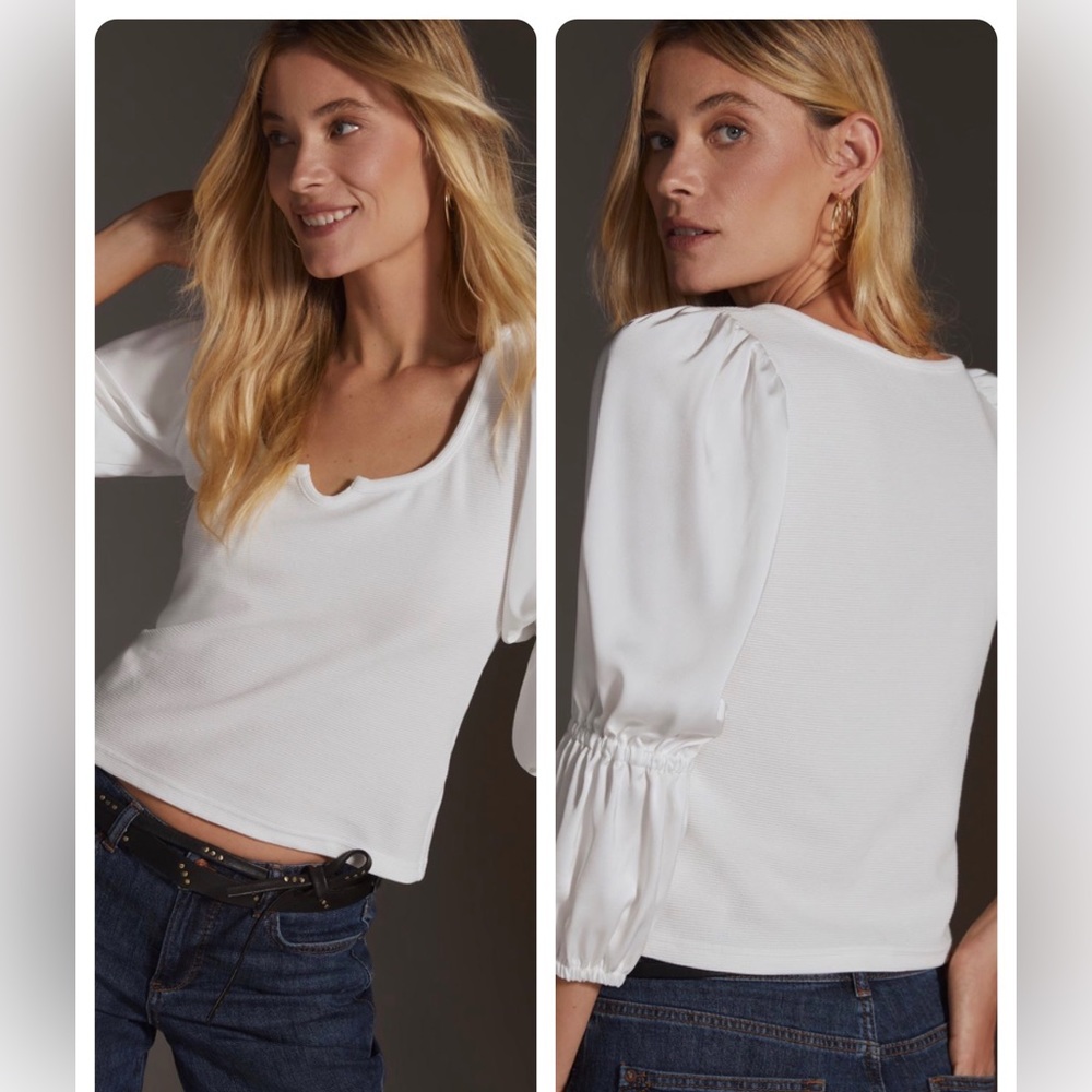 Anthro Maeve Ribbed Tiered Sleeve Top - L NWT